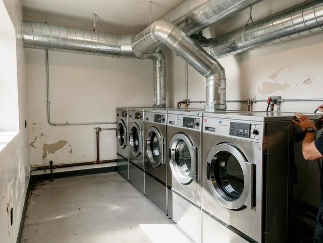 Watertown Dryer Vent Cleaning team performing large-scale commercial dryer vent cleaning in Watertown