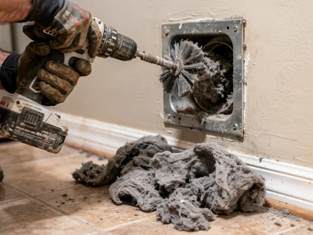 Certified Watertown Dryer Vent Cleaning technician performing dryer vent cleaning in Watertown